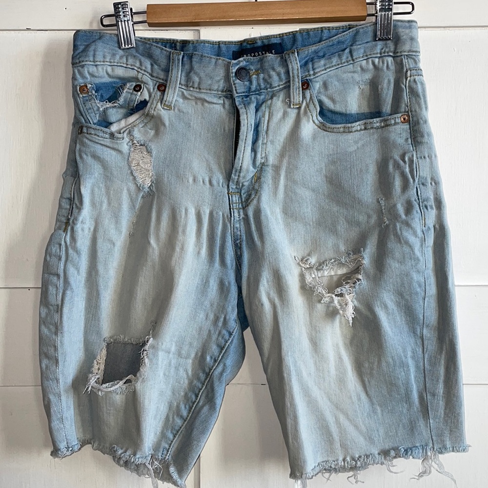 Denim Jean Shorts Slim Fit Cutoff & Distressed with Holes Frayed Jorts